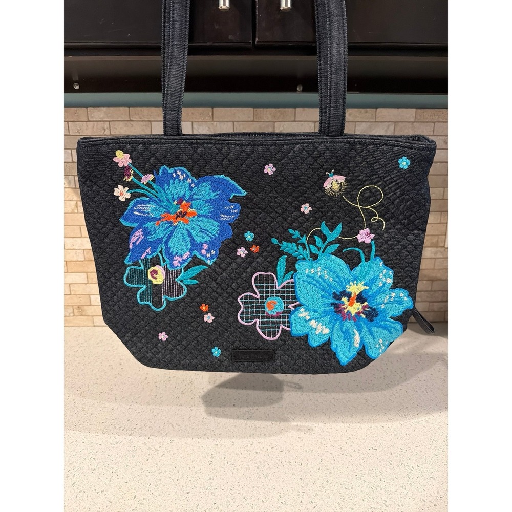 Vera Bradley Small Tote Denim Blue Embroidered Floral‎ Bag - Picture 2 of 4